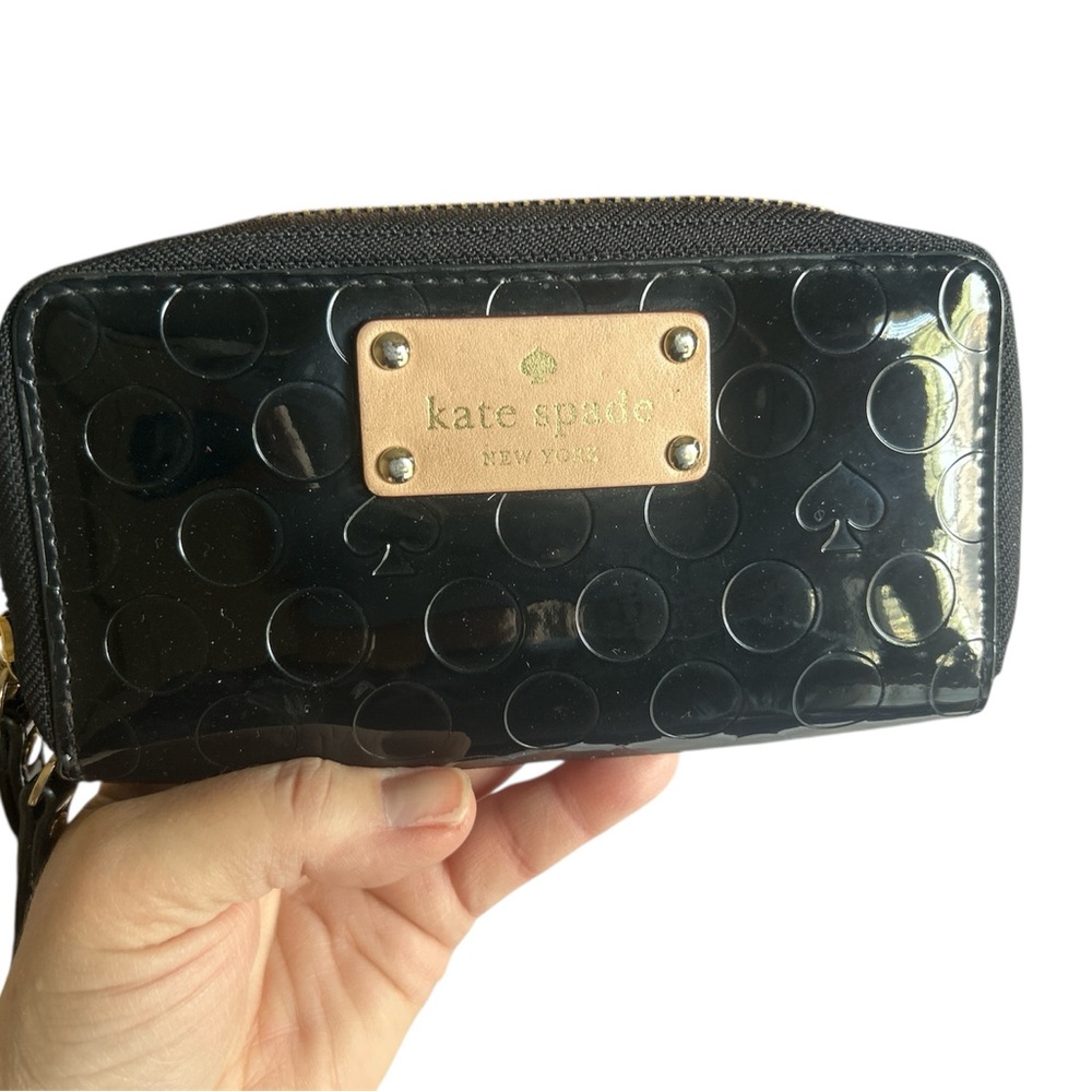 Kate Spade Neda Black Embossed Wallet with Gold Plate